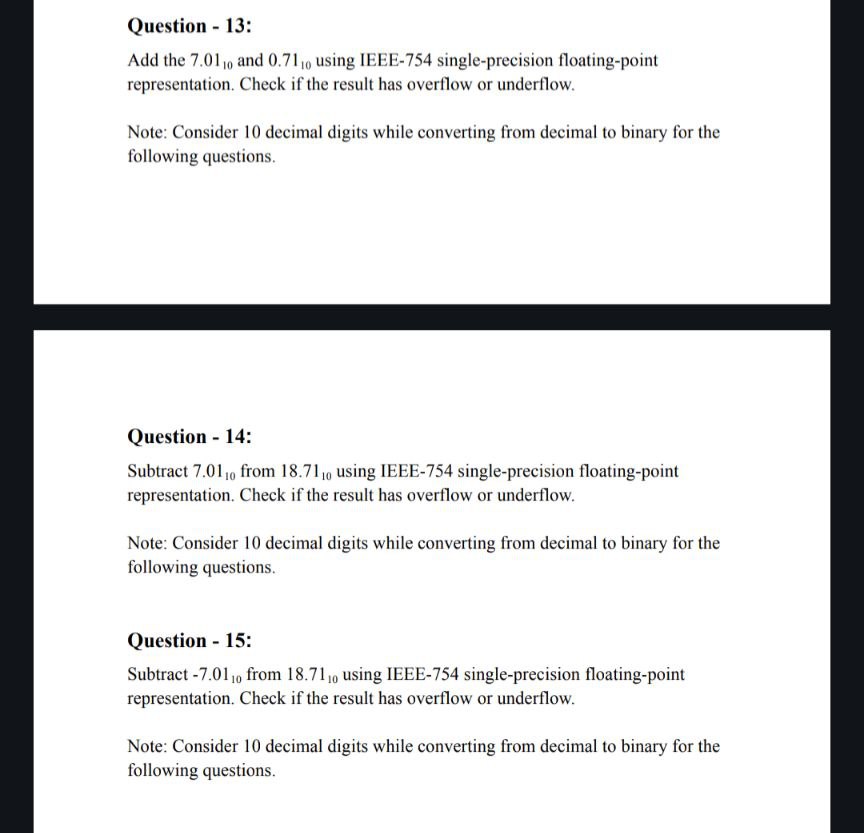 Question - 1 3 : Add the 7 . 0 1 1 0 and 0 . 7 1