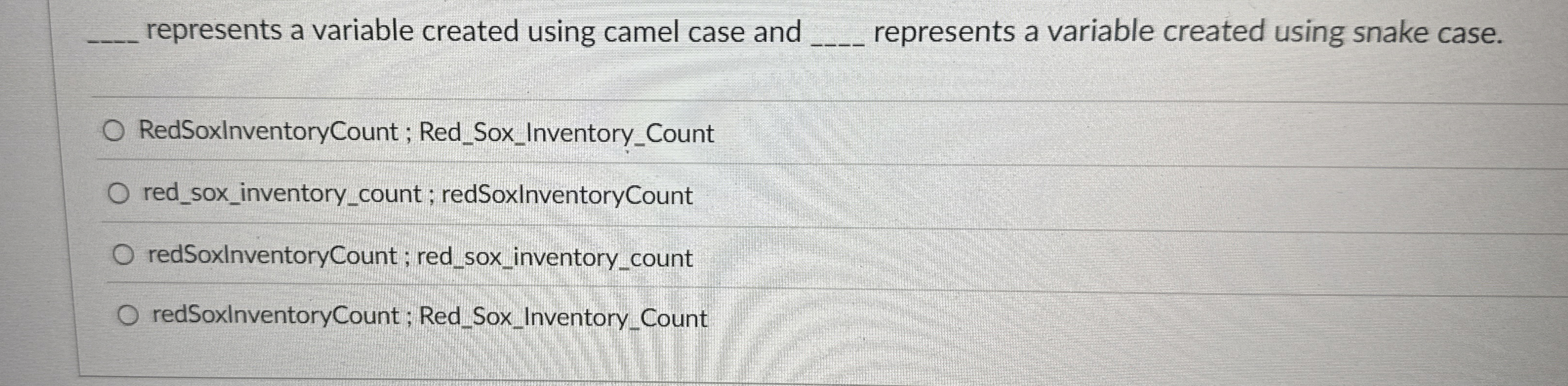 q , represents a variable created using camel