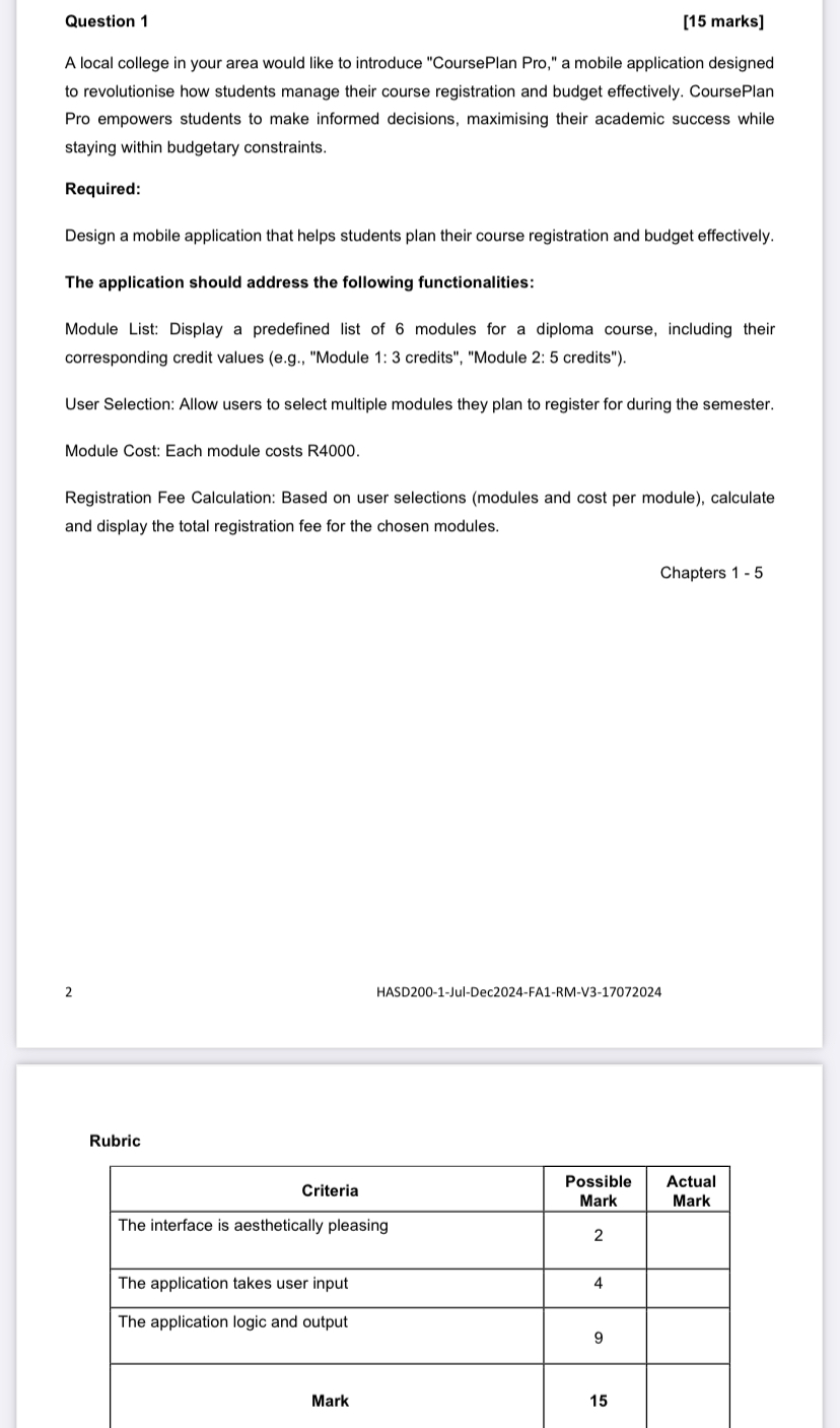 Question 1 [ 1 5 marks ] A local college in your