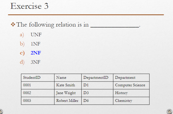 Exercise 3 * * * The following relation is in a )