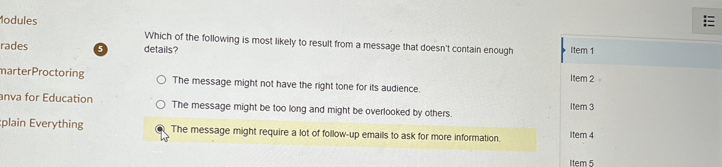 1 odules rades 5 Which of the following is most