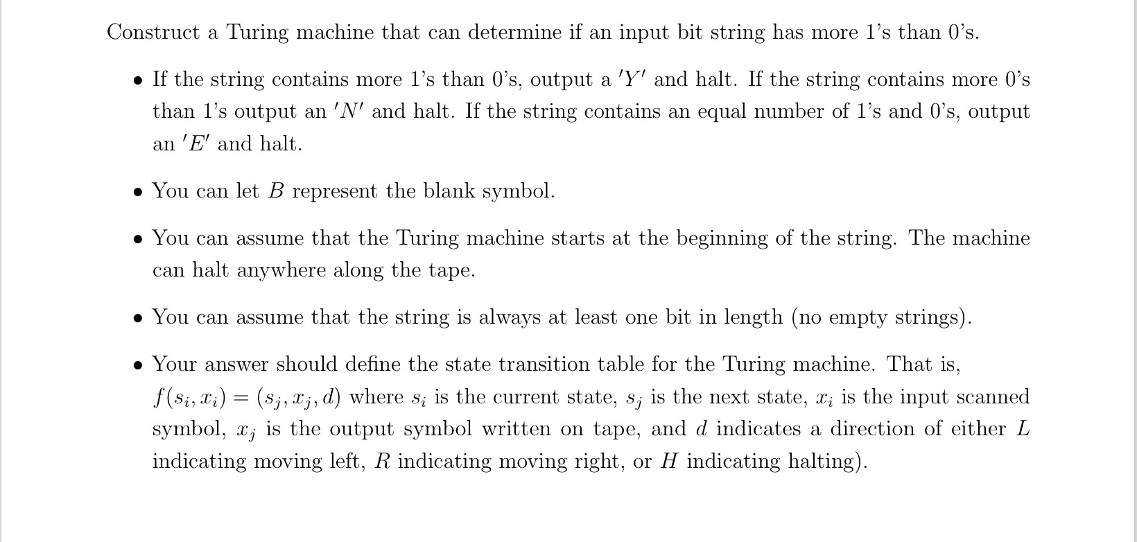 Construct a Turing machine that can determine if