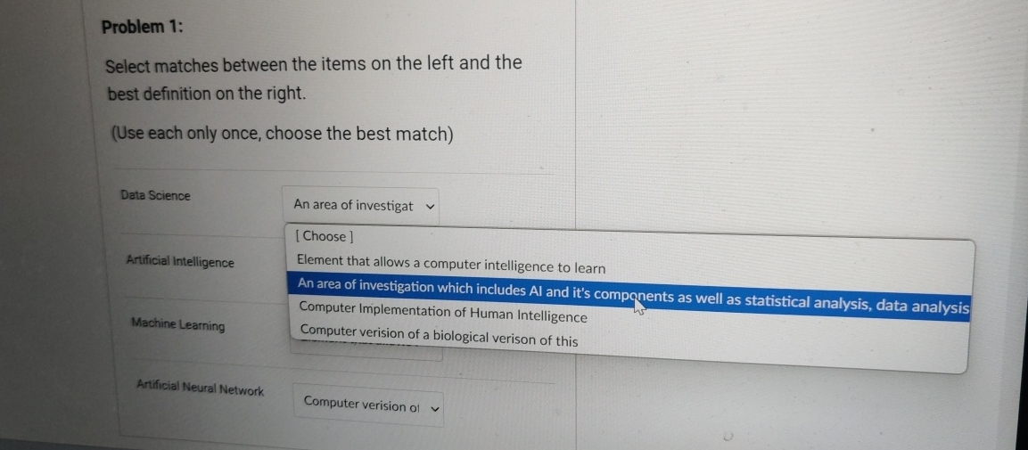 Problem 1 : Select matches between the items on