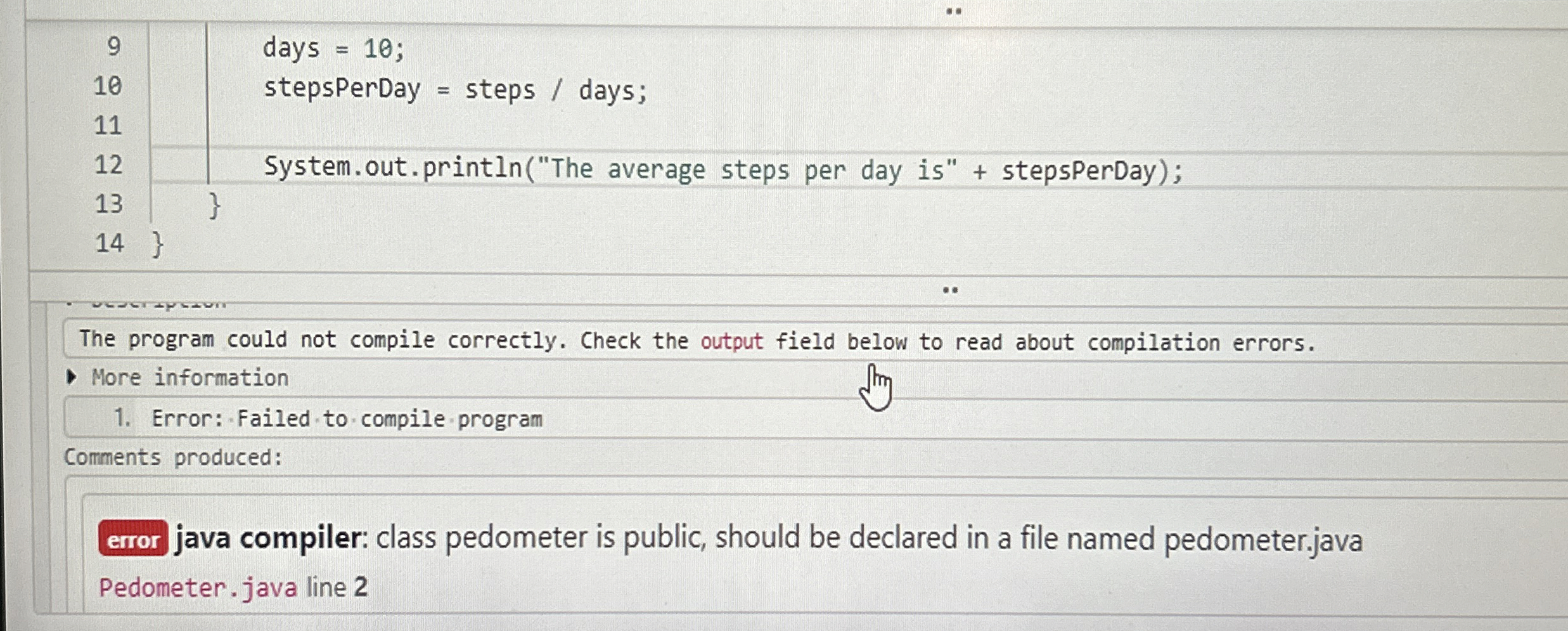 The program could not compile correctly. Check