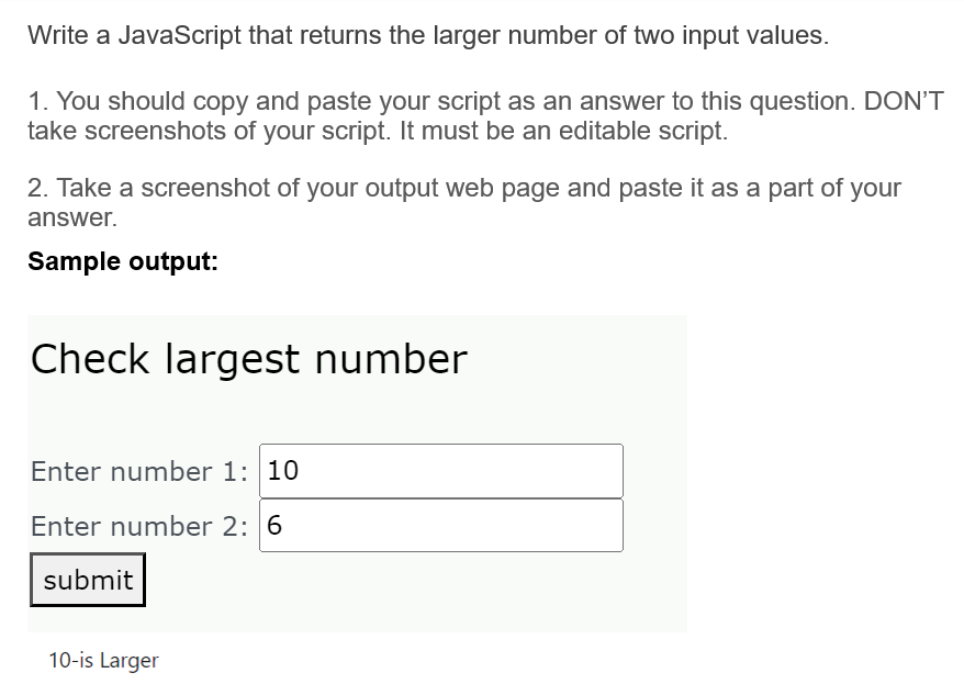  As showing in image attached. Write a JavaScript that returns the