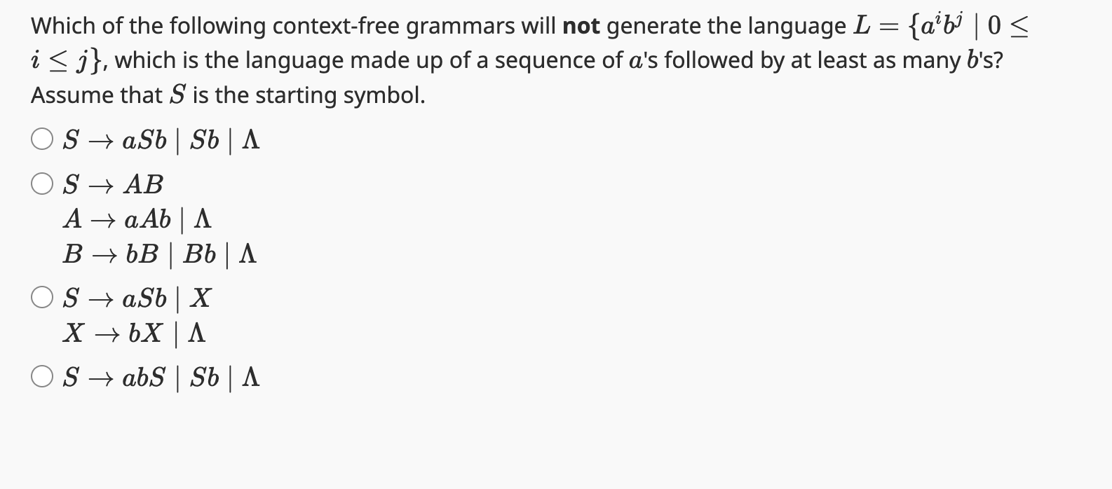 Which of the following context - free grammars