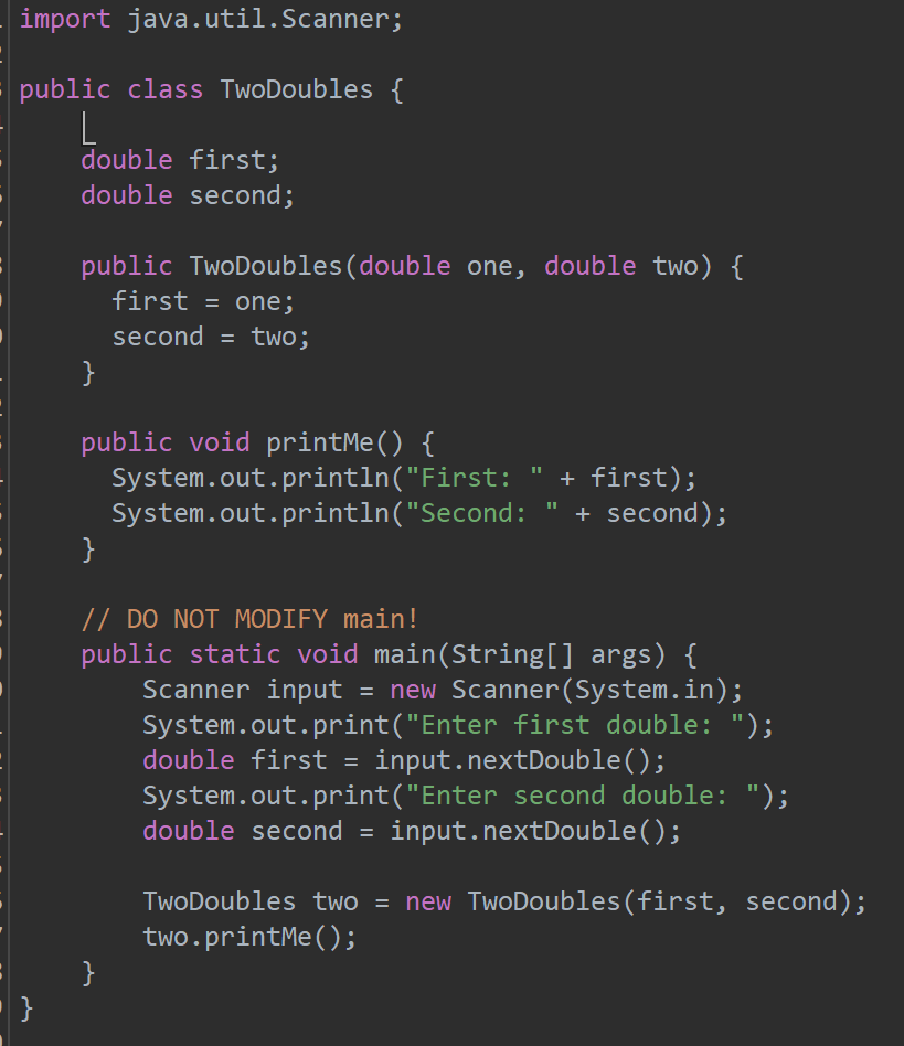 java: writing the program TwoOperations public