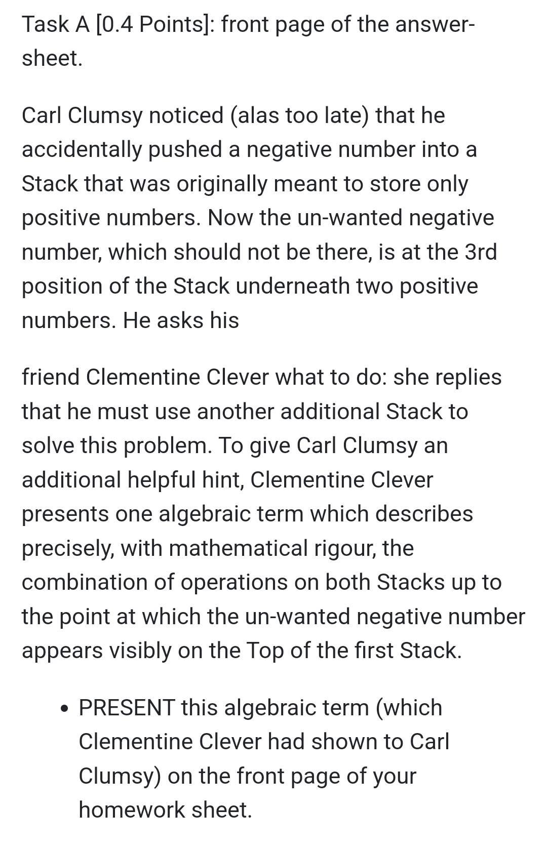 Task A [ 0 . 4 Points ] : front page of the