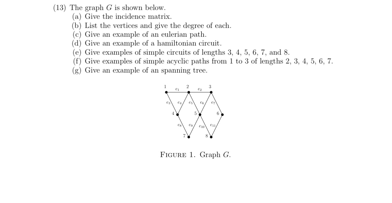 ( 1 3 ) The graph G is shown below. ( a ) Give