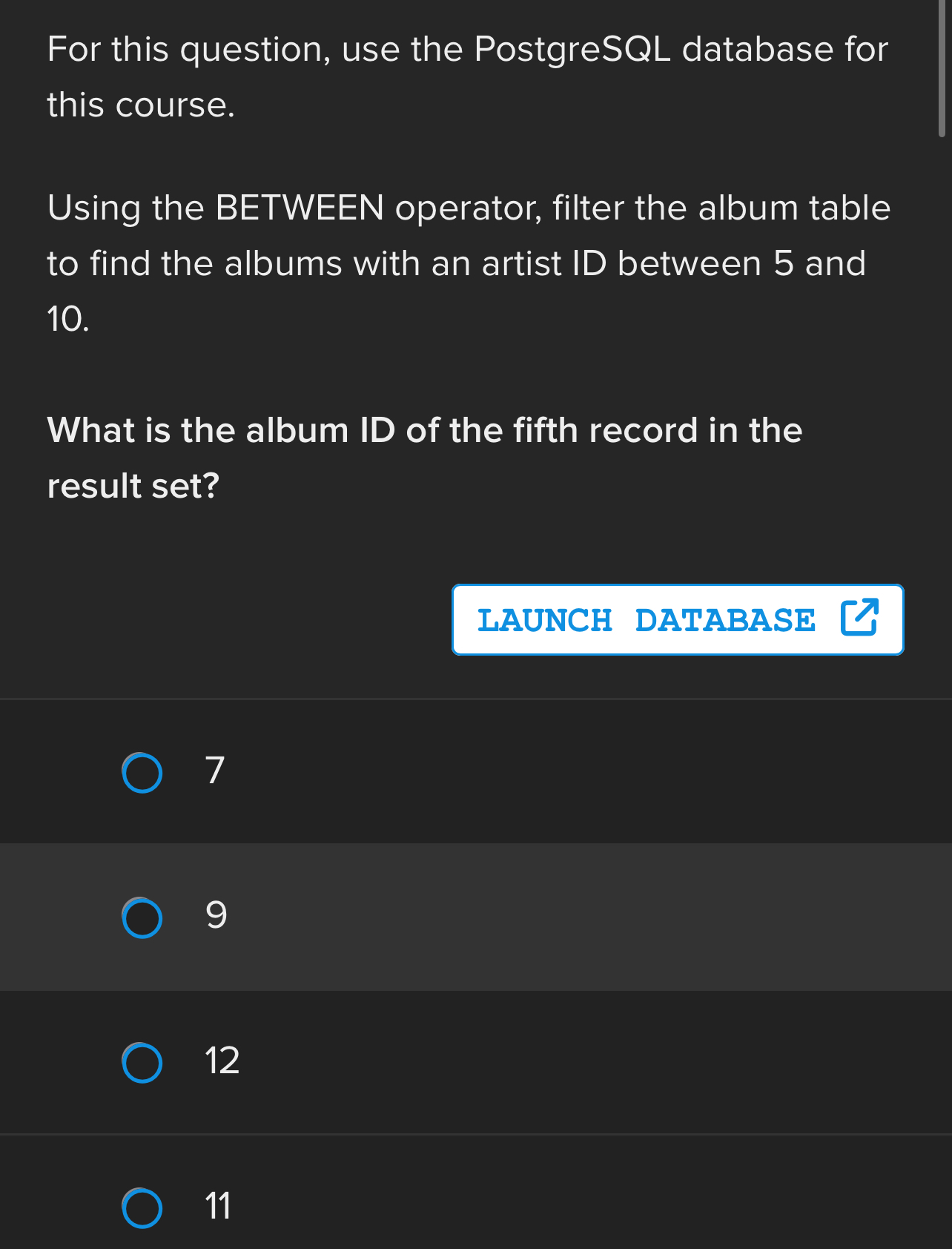 For this question, use the PostgreSQL database