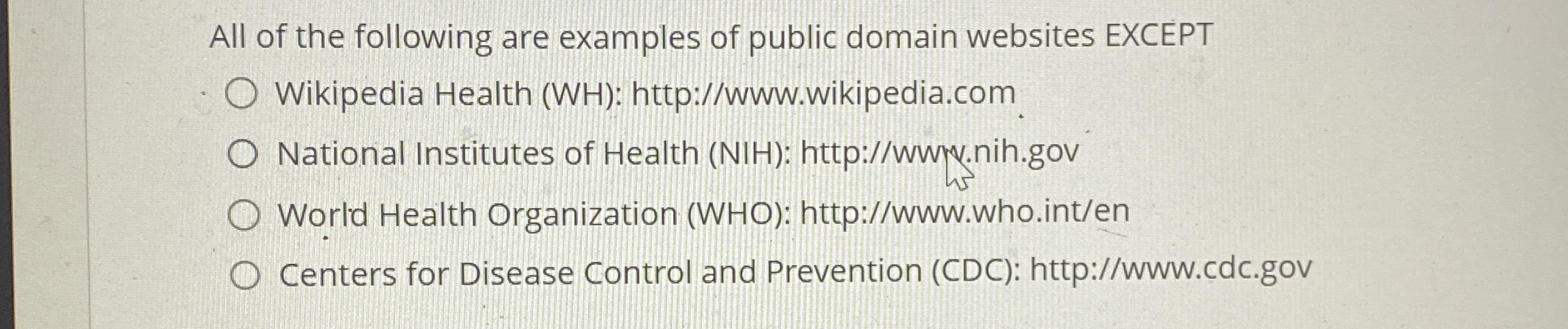 All of the following are examples of public