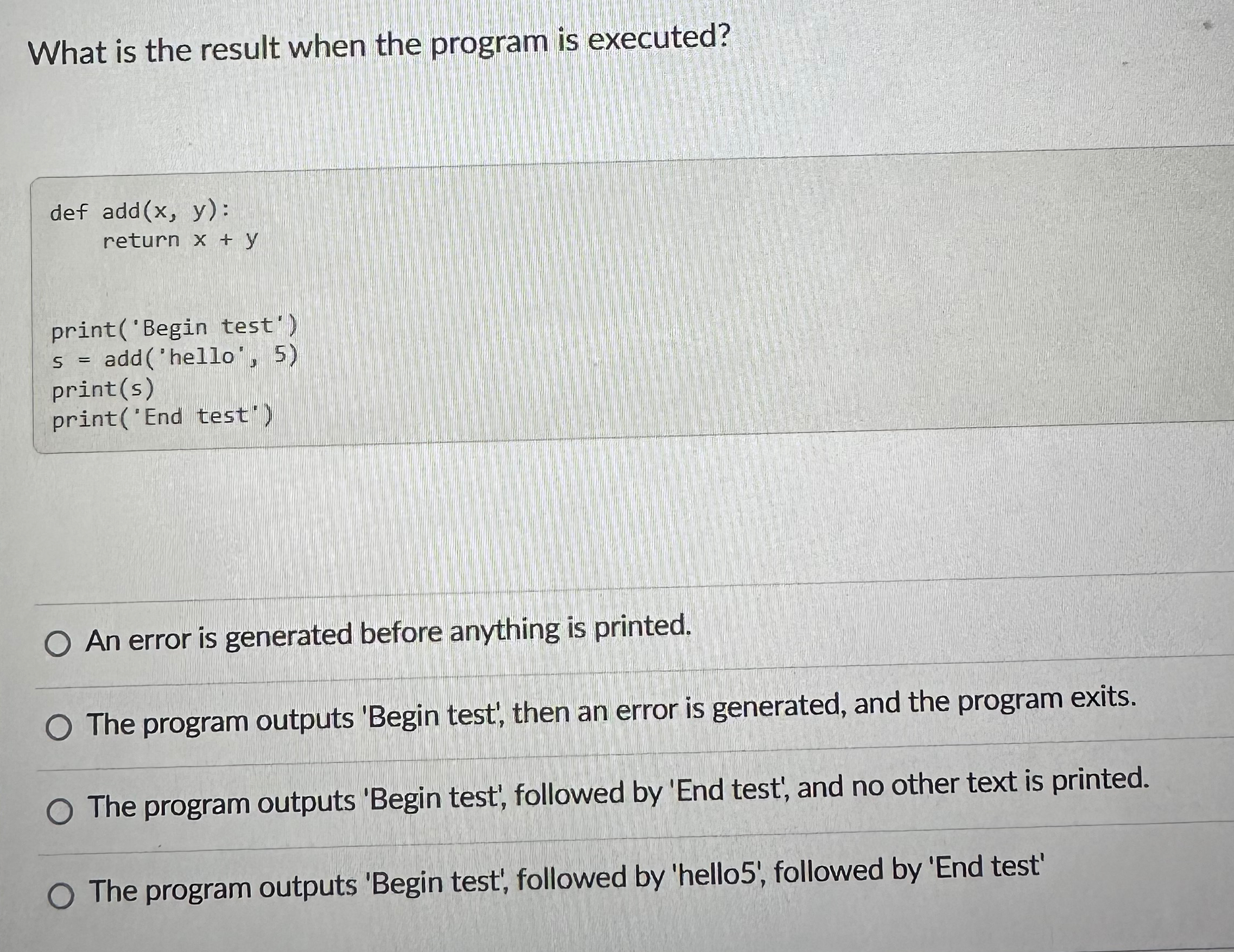What is the result when the program is