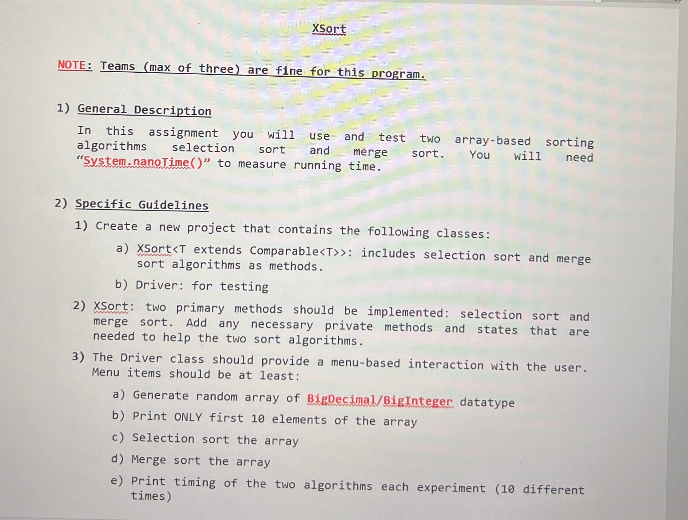 XSort NOTE: Teams ( max of three ) are fine for