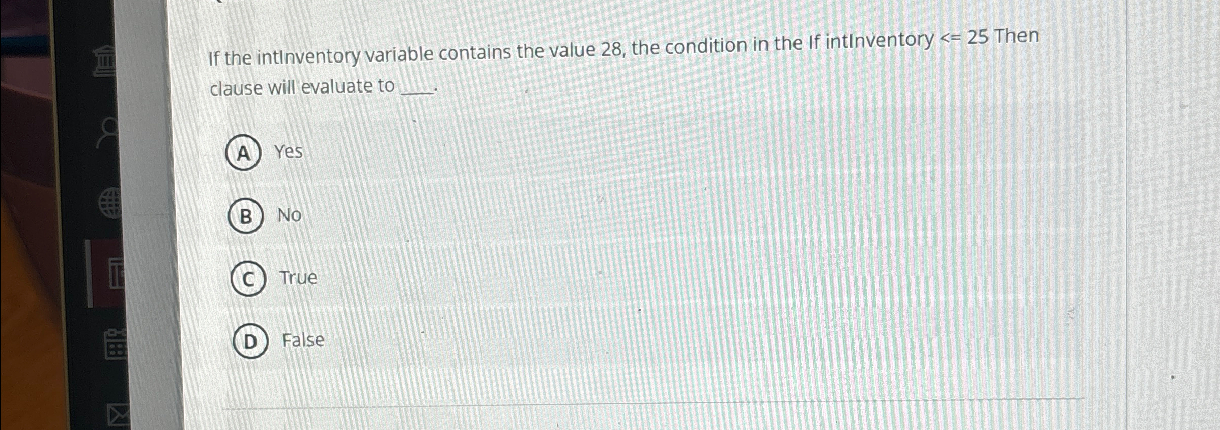 If the intInventory variable contains the value 2