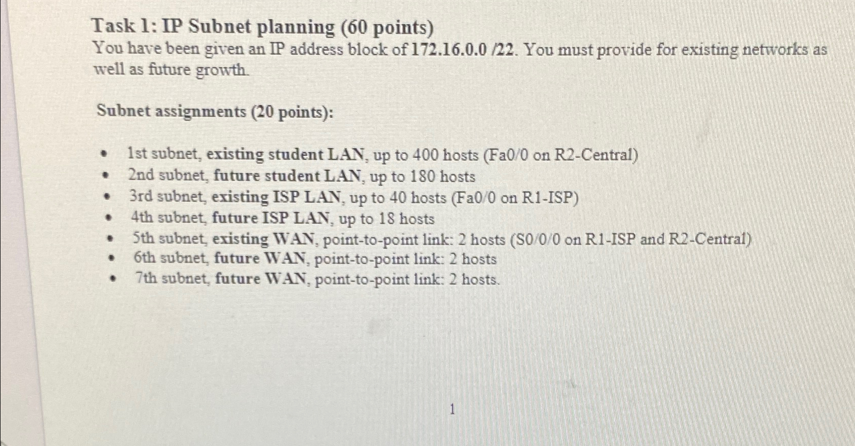 Task 1 : IP Subnet planning ( 6 0 points ) You
