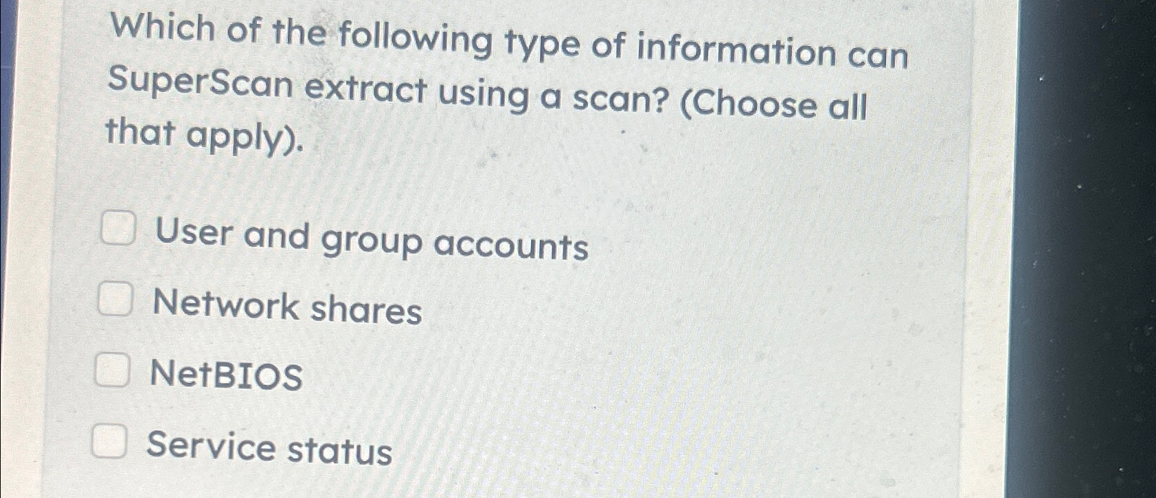 Which of the following type of information can