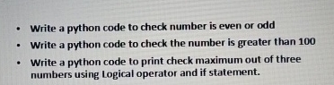 1 . Write a python code to check number is even