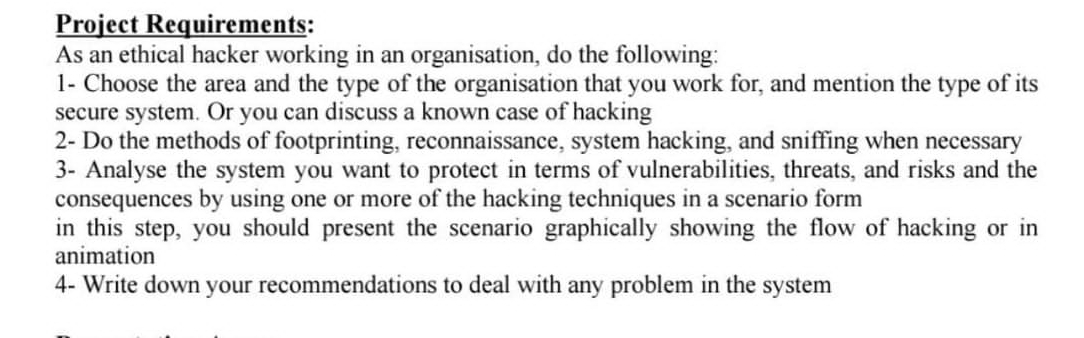Project Requirements: As an ethical hacker