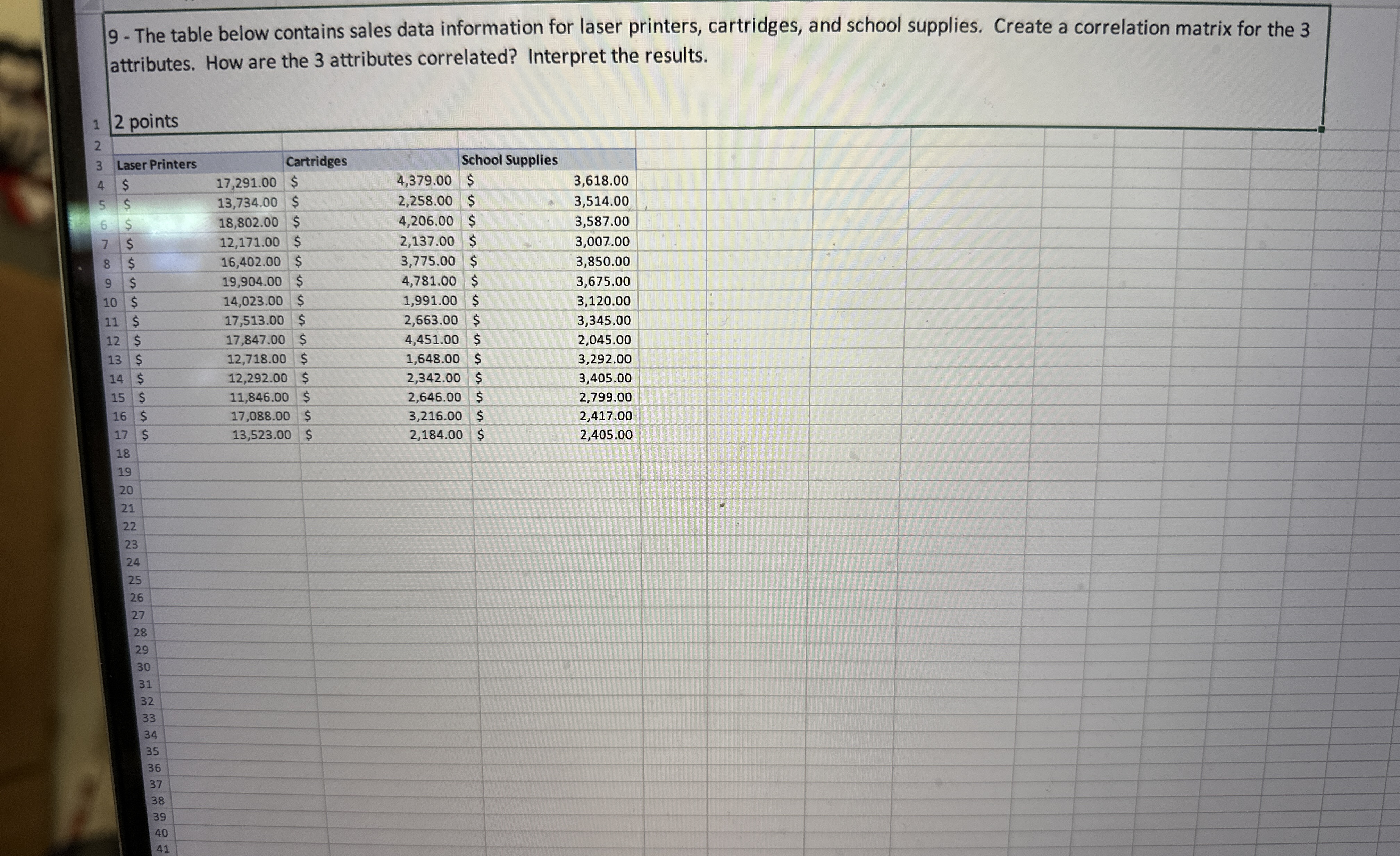 9 - The table below contains sales data