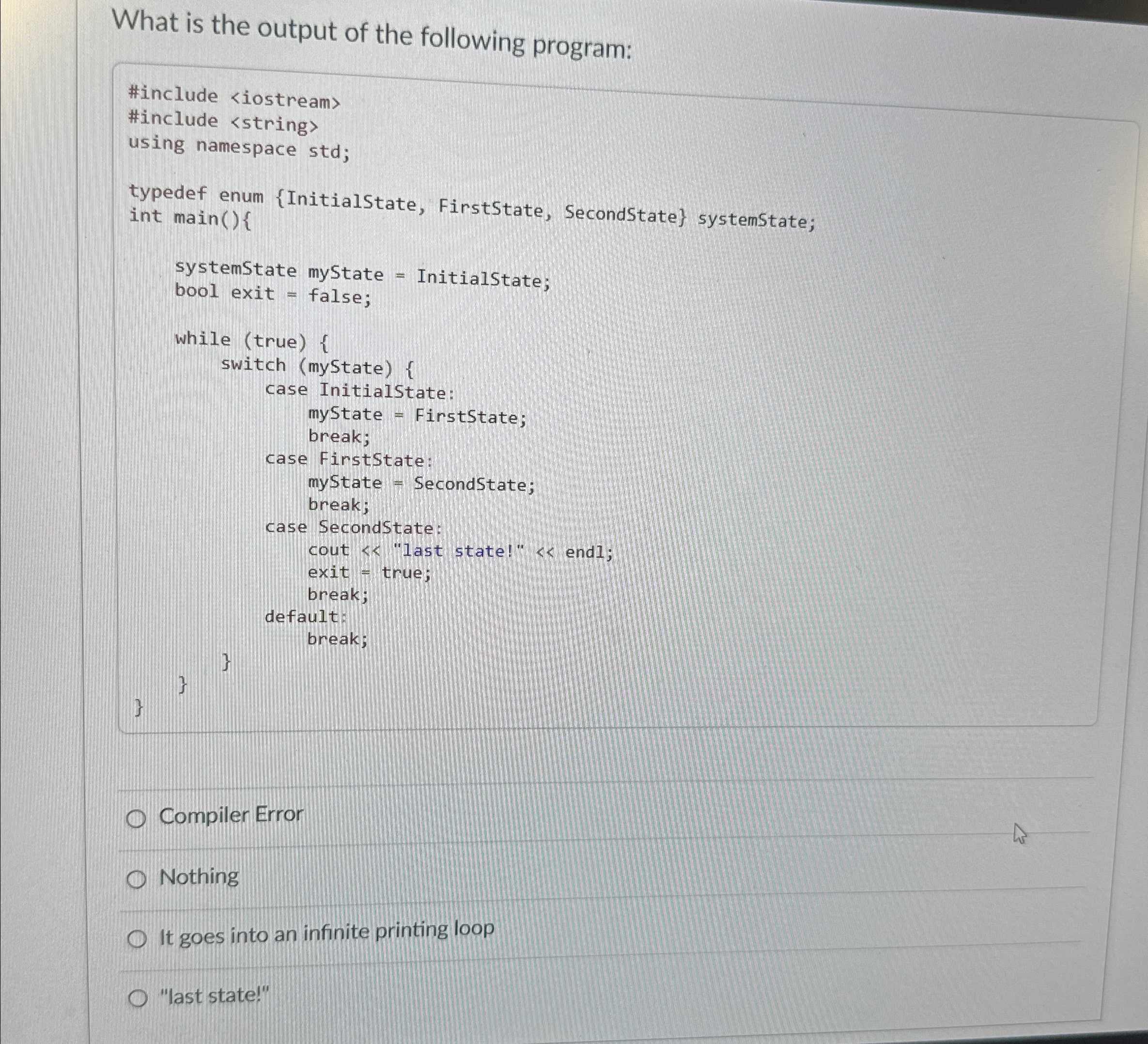 What is the output of the following