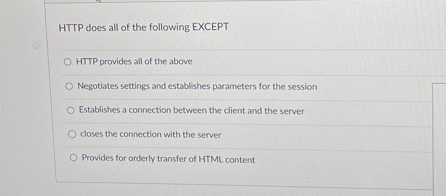 HTTP does all of the following EXCEPT HTTP