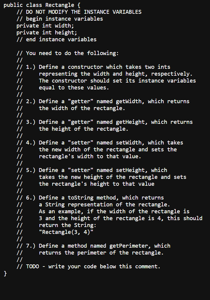 java code / / DO NOT MODIFY THE INSTANCE
