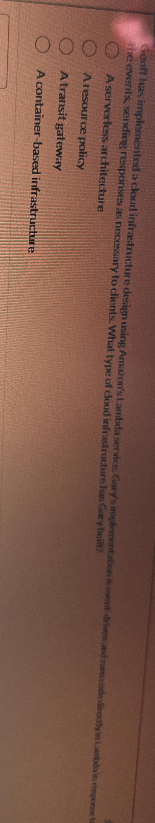 Geoff has implemented a cloud infrastructure