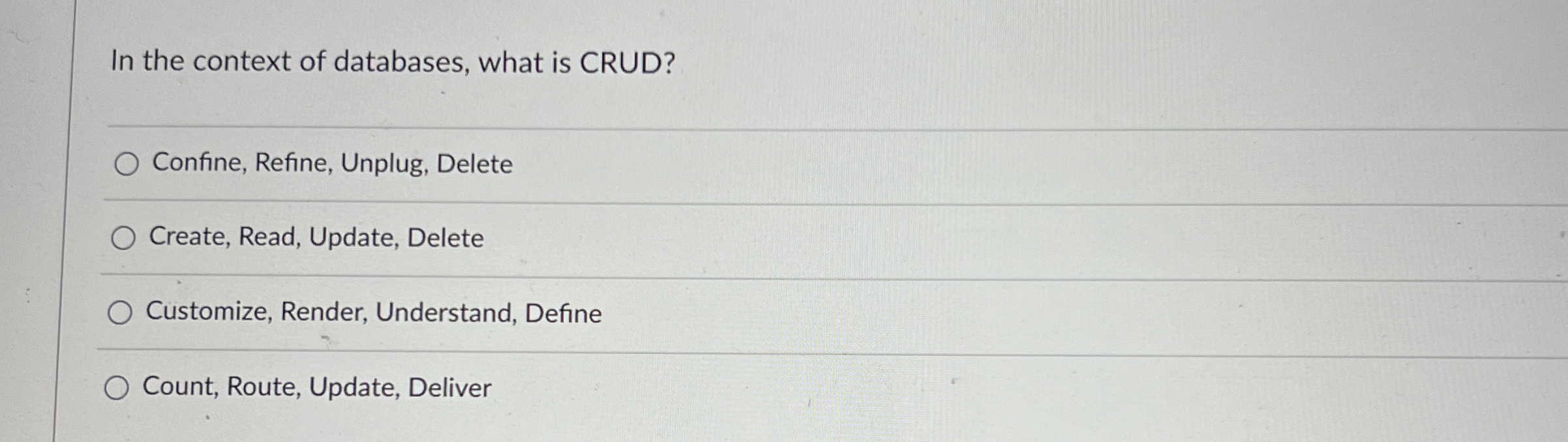 In the context of databases, what is CRUD?