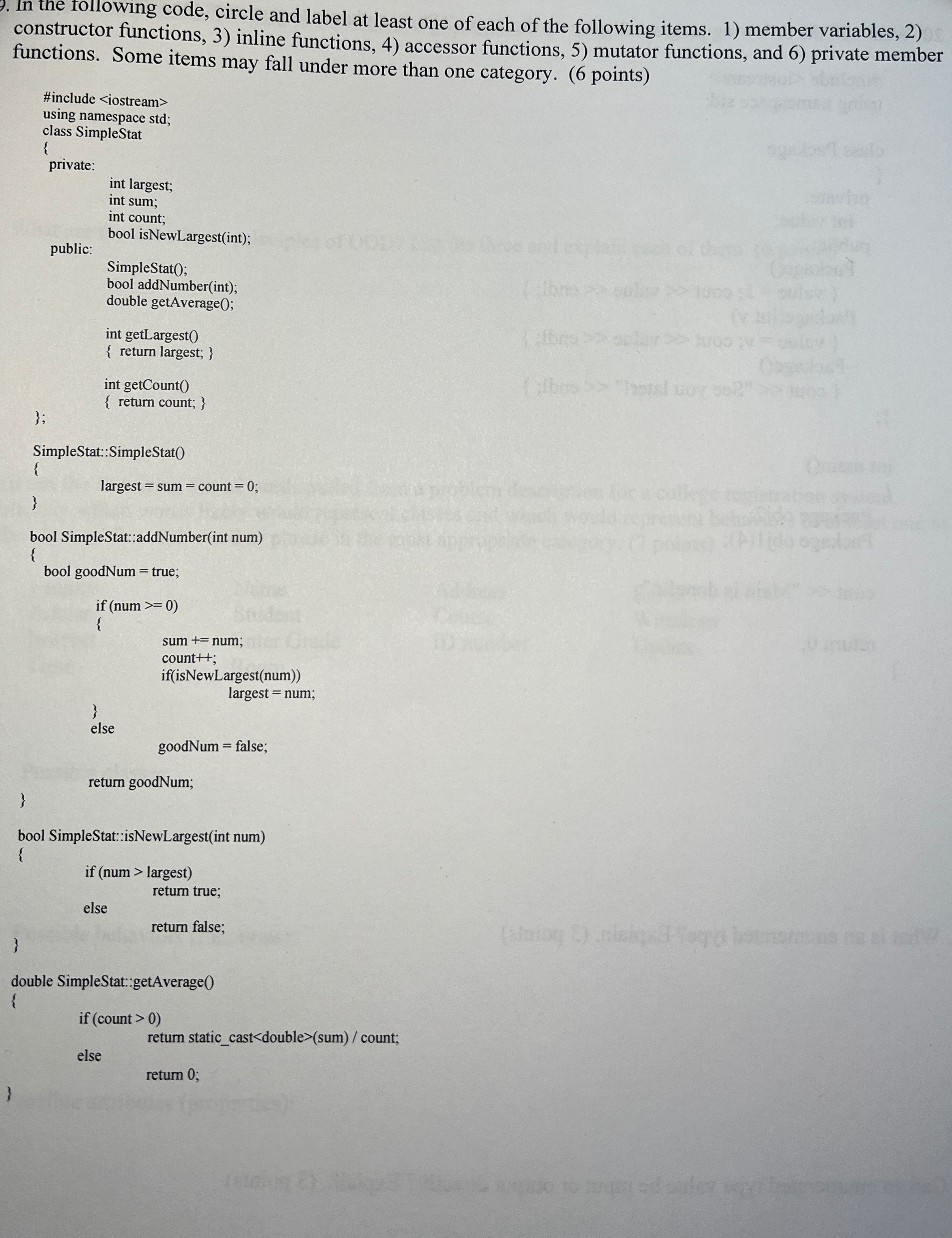 In the following code, circle and label at least