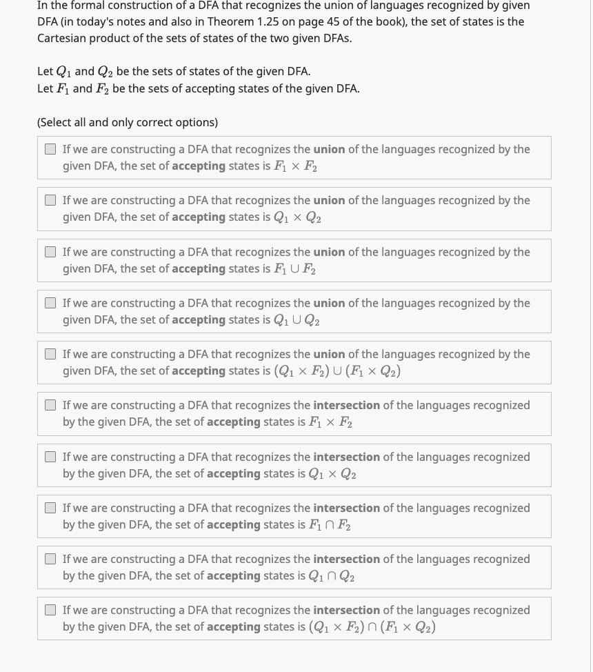 In the formal construction of a DFA that