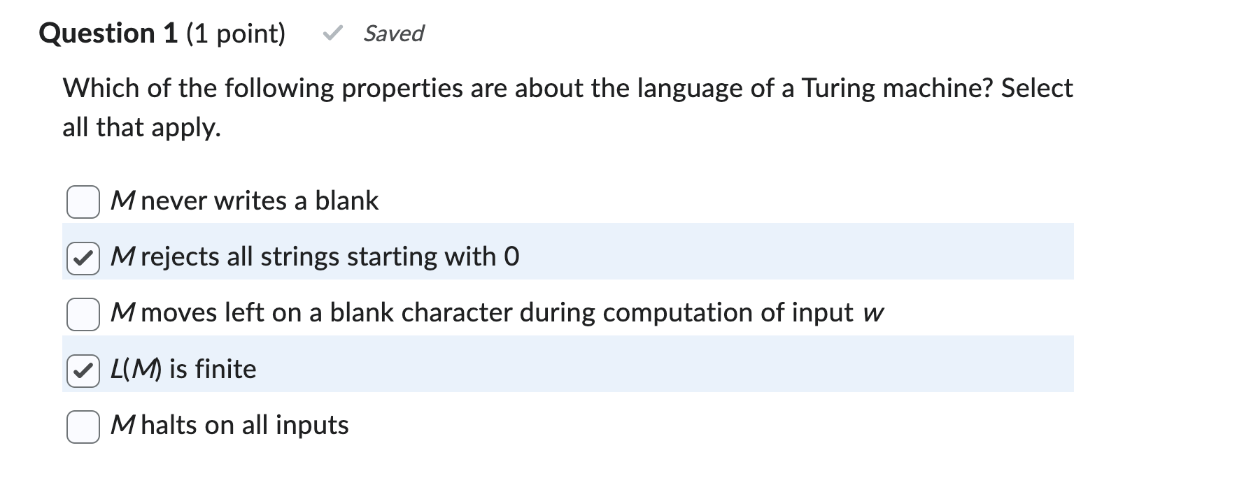 Question 1 ( 1 point ) Which of the following