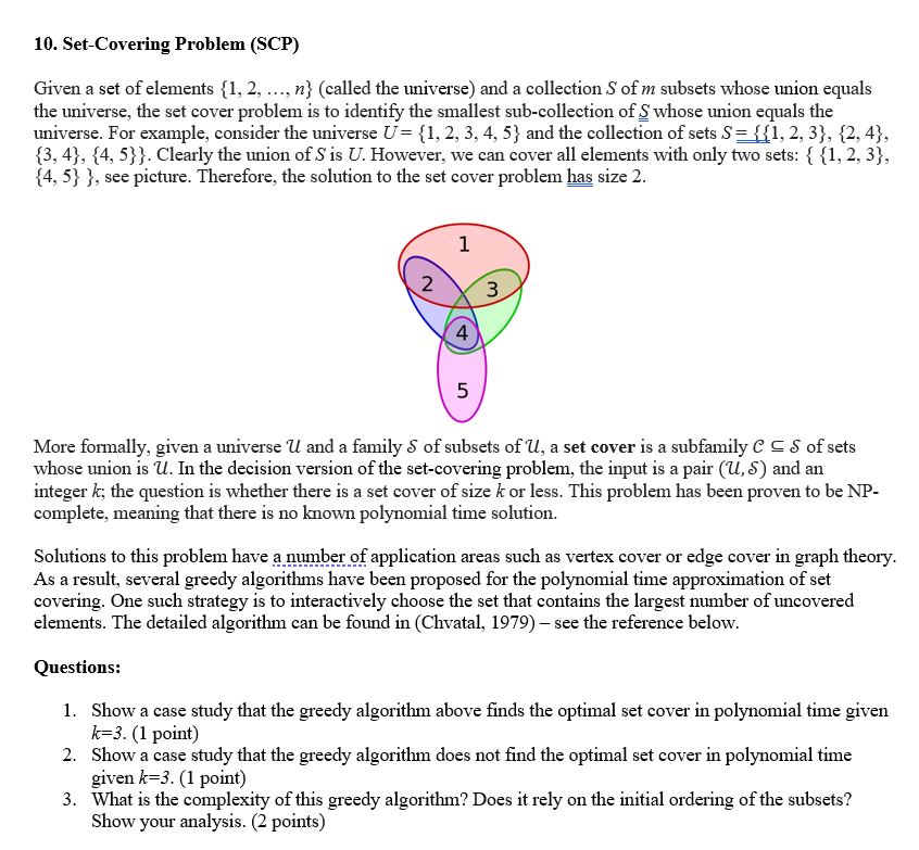 Set - Covering Problem ( SCP ) Given a set of
