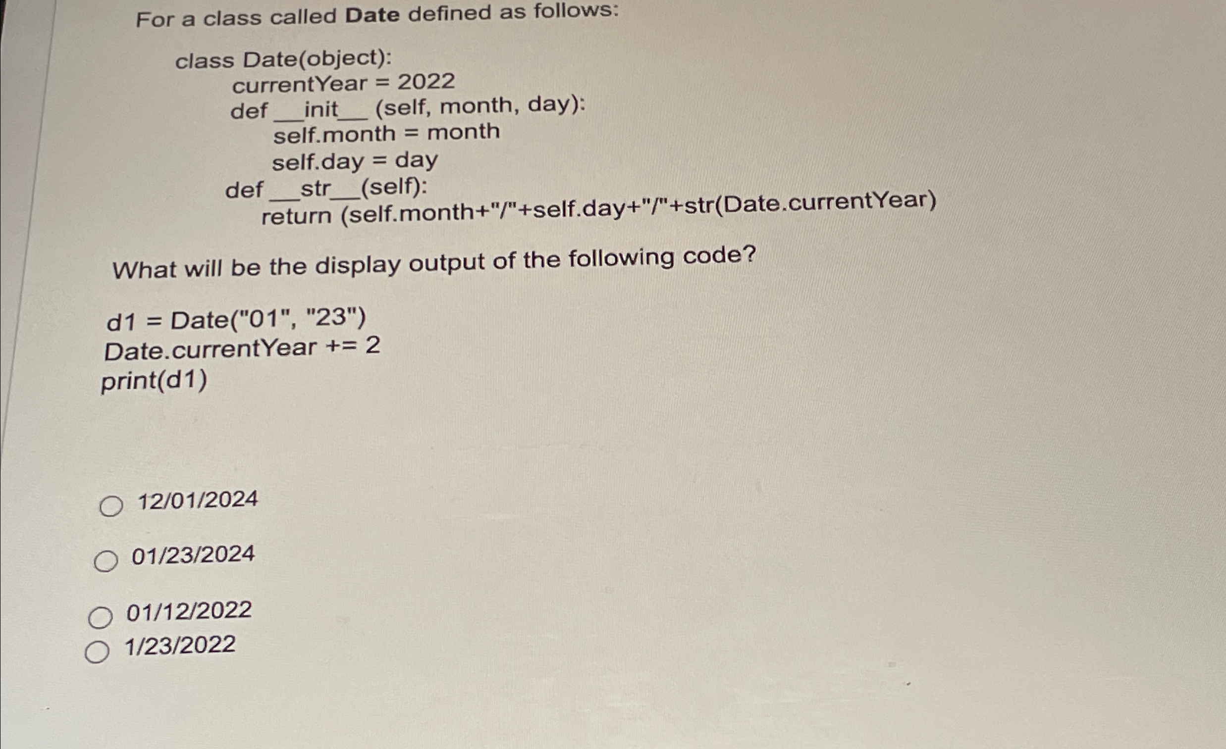 For a class called Date defined as follows:qquad