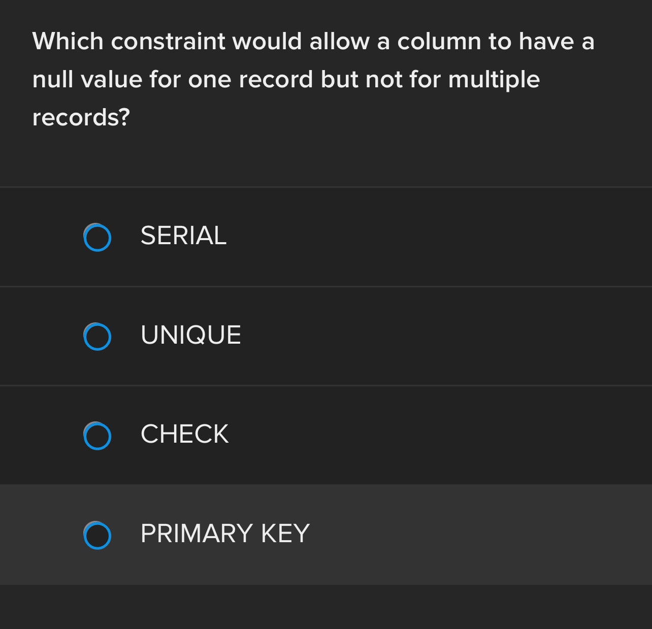 Which constraint would allow a column to have a