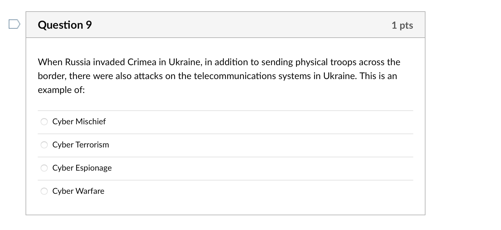 Question 9 When Russia invaded Crimea in Ukraine,