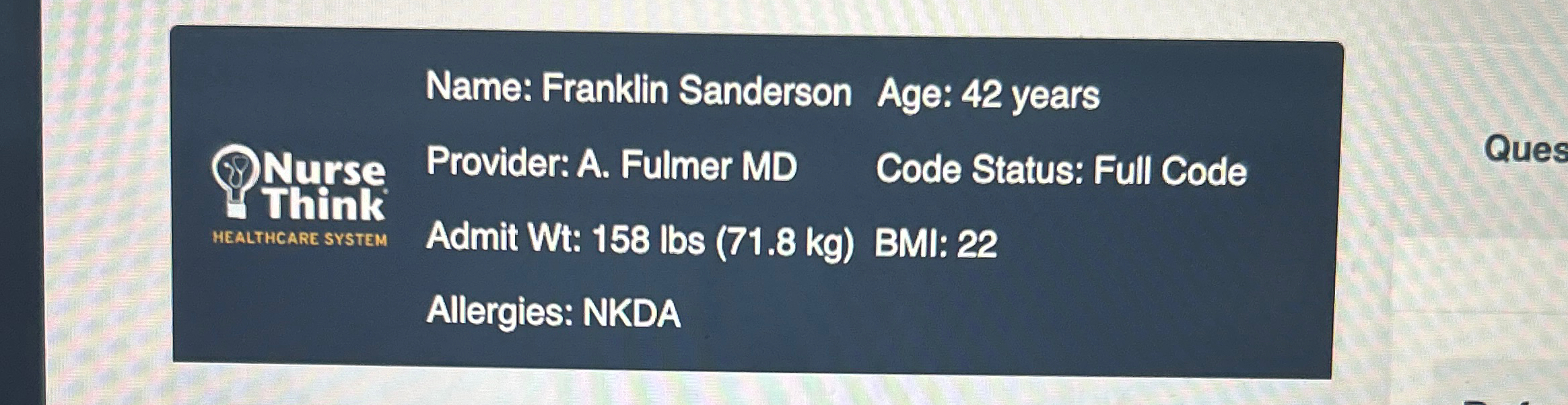 Name: Franklin Sanderson Age: 4 2 years Provider: