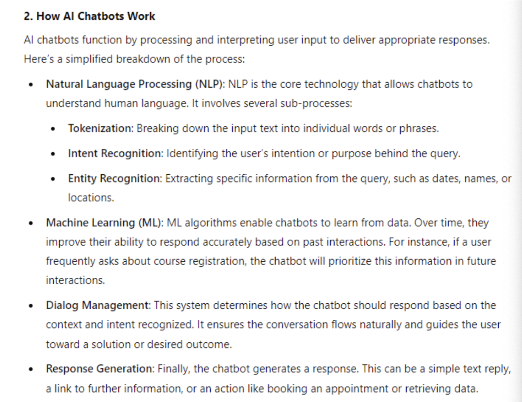 How Al Chatbots Work Al chatbots function by