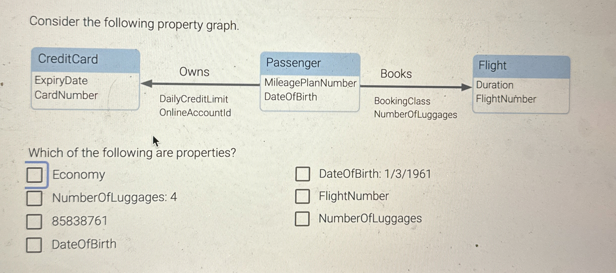 Consider the following property graph. \ table [