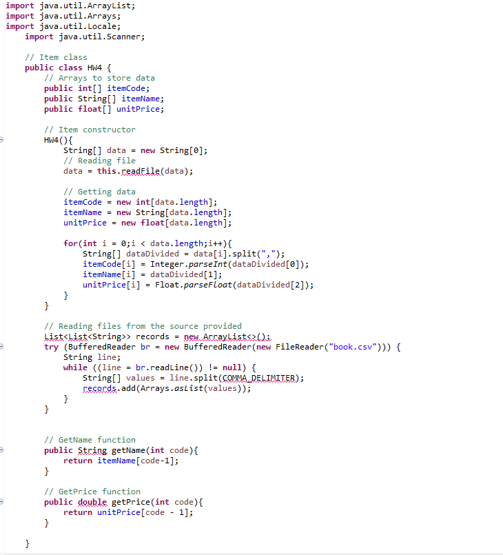 I am trying to get this code to read a CSV file