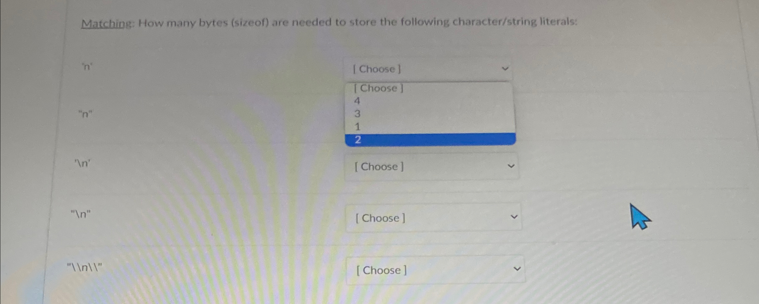 Matching: How many bytes ( sizeof ) are needed to