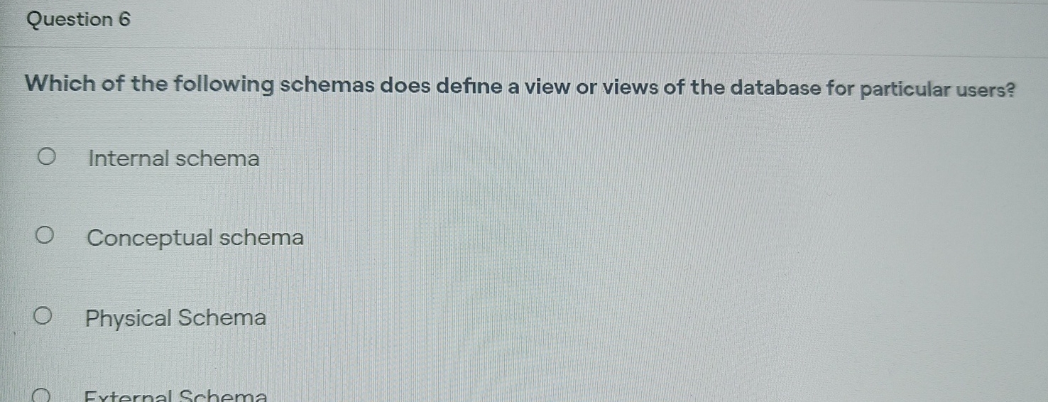 Question 6 Which of the following schemas does