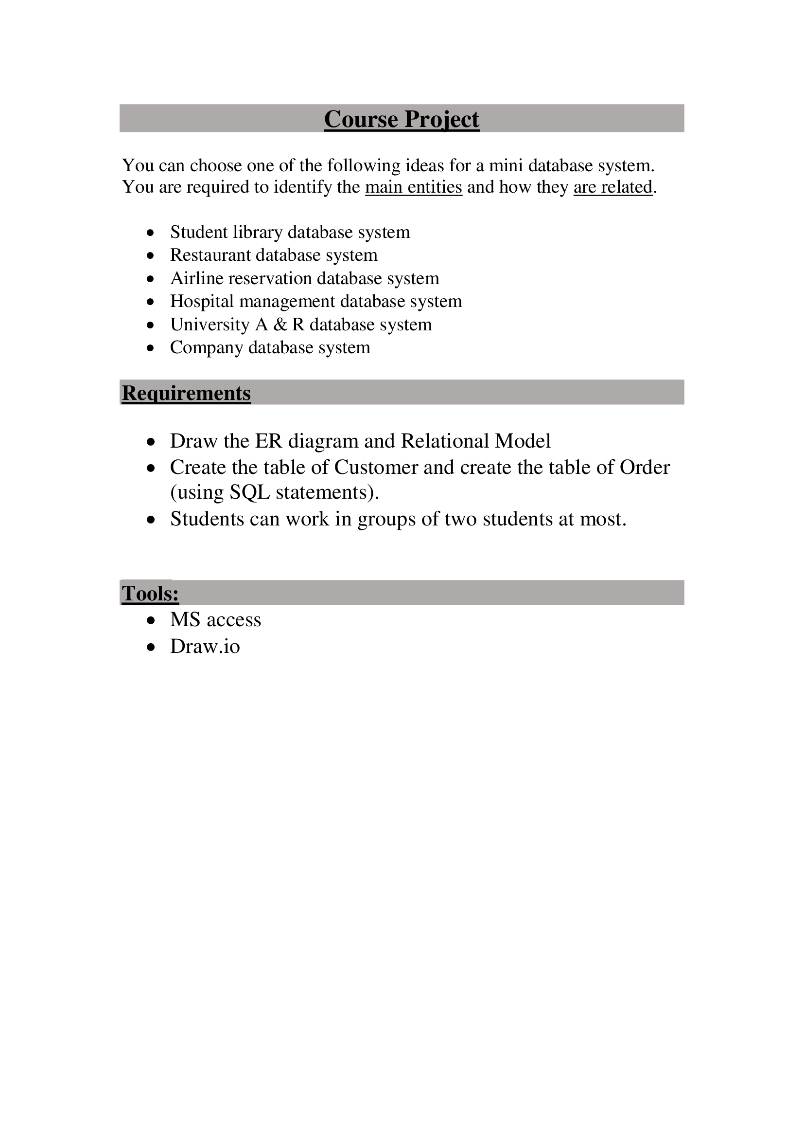 Course Project You can choose one of the