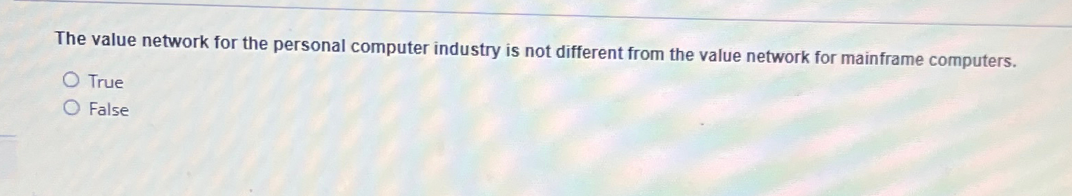 The value network for the personal computer