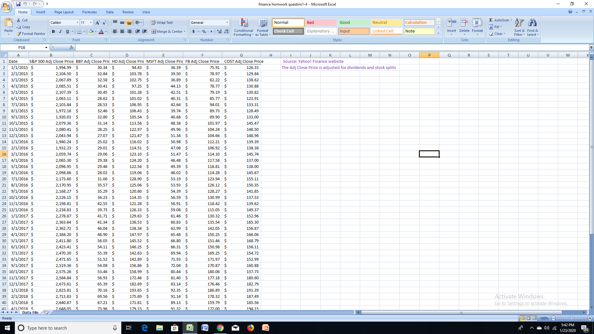 finance homwork questins1-4 - Microsoft Excel X