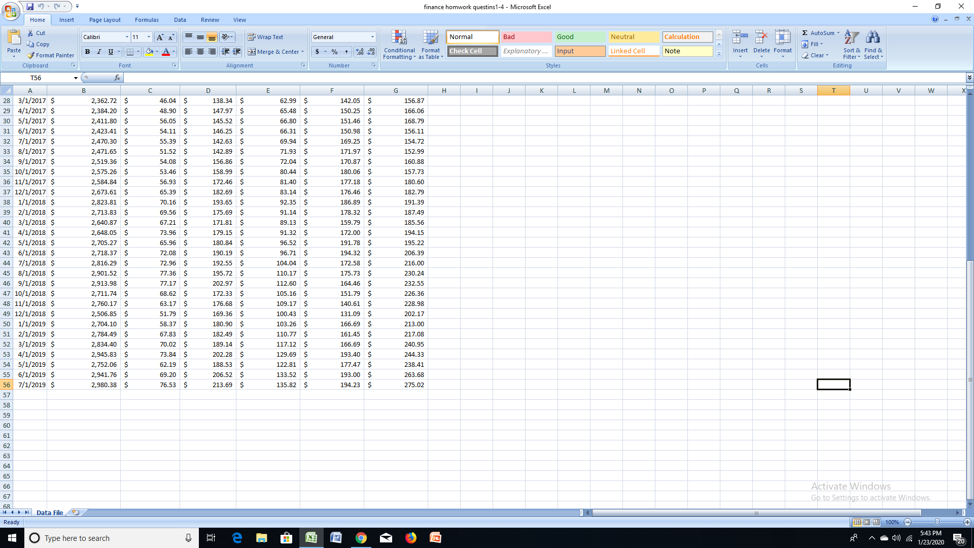 finance homwork questins1-4 - Microsoft Excel X