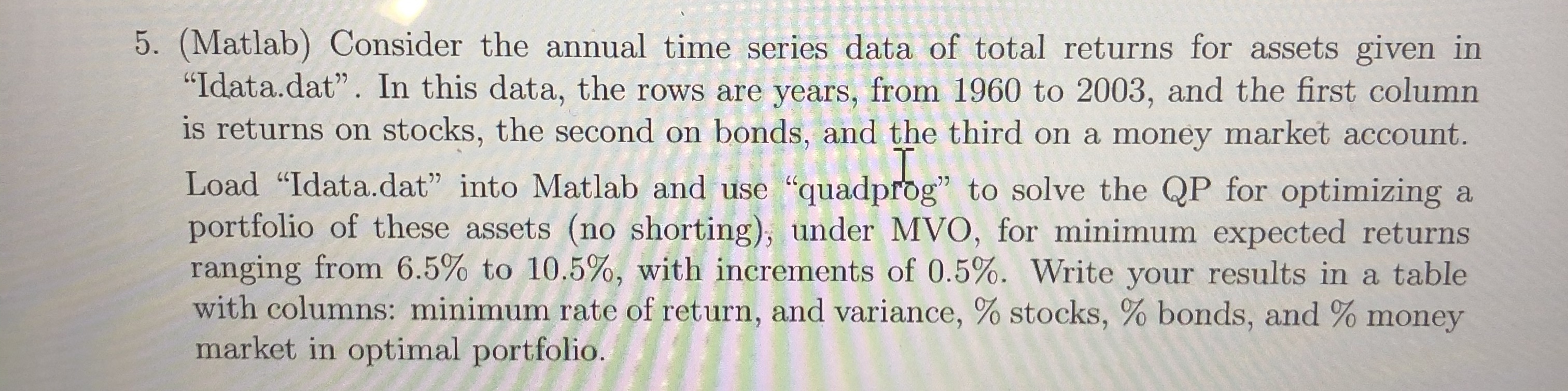 5. (Matlab) Consider the annual time series data