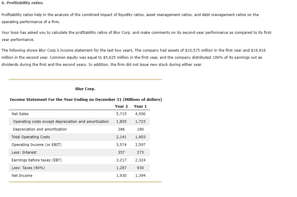 please help me out 6. Profitability ratios