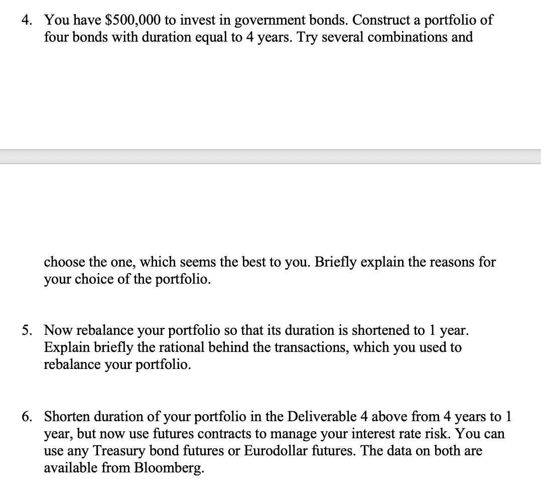 Please solve. Use random 4 government bonds and