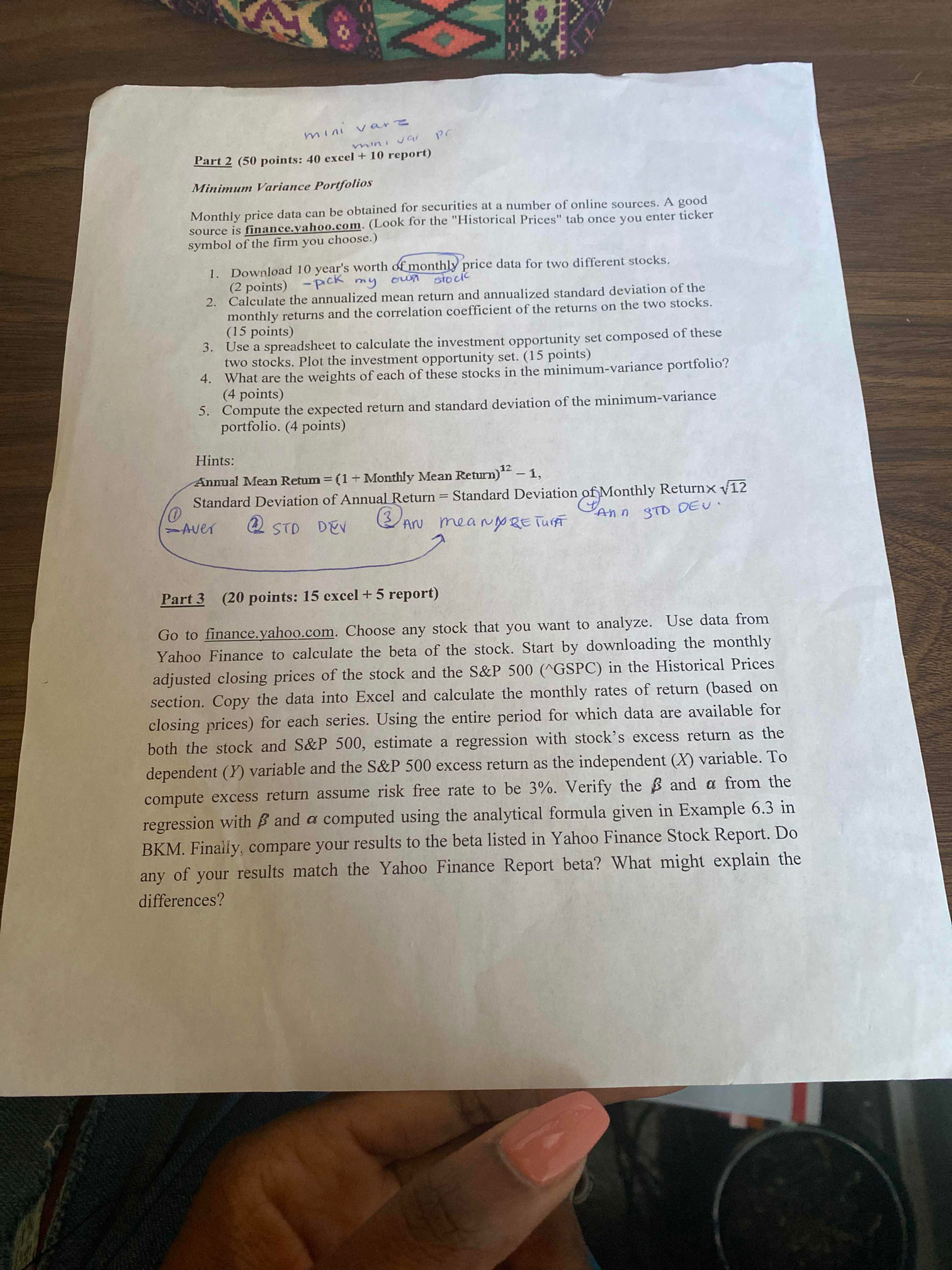 mini var mini var pr Part 2 (50 points: 40 excel
