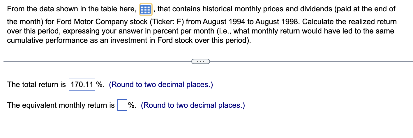 A B C D E Date Stock Price Dividend Return 1+Rt N